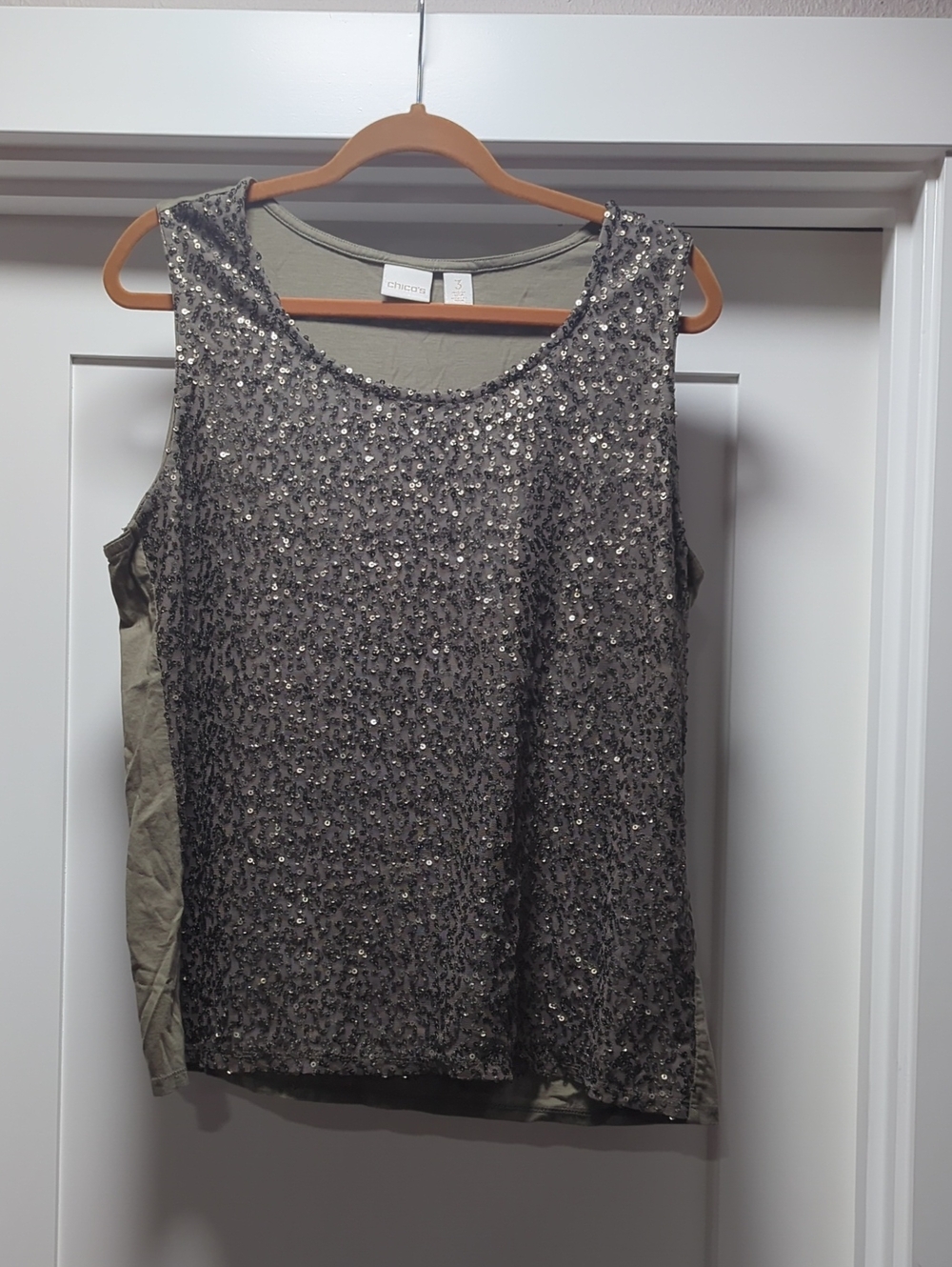 Chico's Olive Sequin Scoop Neck Tank